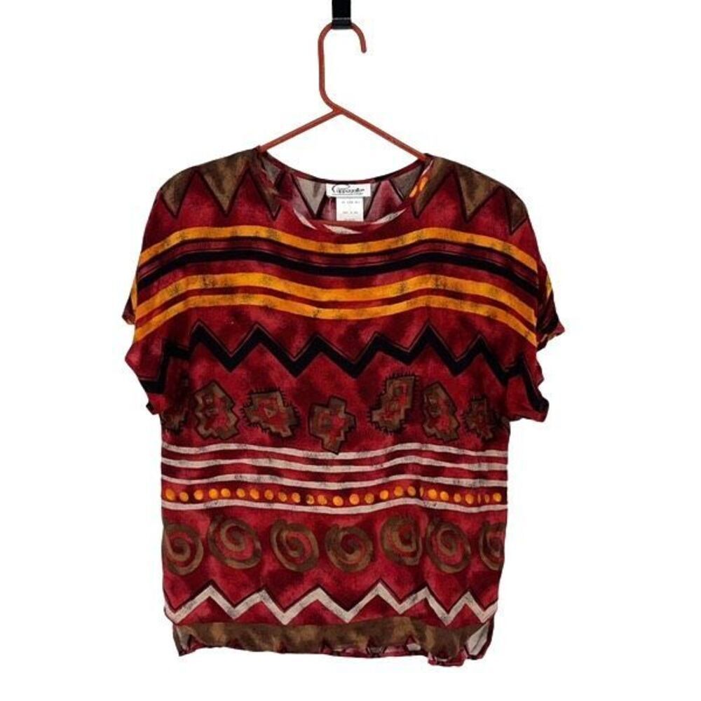 Cappagallo Sport Vintage 90’s Blouse Western‎ Southwestern Tribal Print Size 8